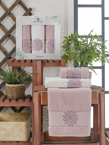 Подарочный набор полотенец для ванной 50х90(2), 70х140(1) Merzuka DAYSTAR хлопковая махра светло-розовый, фото, фотография