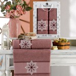 Подарочный набор полотенец для ванной 50х90, 70х140 Merzuka BELLA VITA хлопковая махра брусничный, фото, фотография