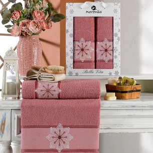 Подарочный набор полотенец для ванной 50х90, 70х140 Merzuka BELLA VITA хлопковая махра темно-розовый