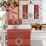 Подарочный набор полотенец для ванной 50х90(2), 70х140(1) Merzuka BELLA VITA хлопковая махра терракотовый, фото, фотография