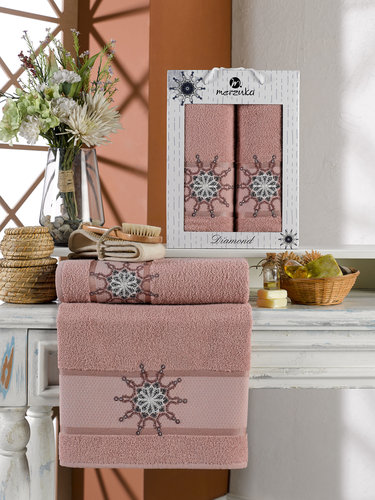 Подарочный набор полотенец для ванной 50х90, 70х140 Merzuka DIAMOND хлопковая махра пудра, фото, фотография