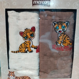 Подарочный набор кухонных полотенец 40х60(2) Mercan KAPLAN тигры хлопковая вафля