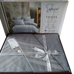 Постельное белье Saheser VENITA хлопковый сатин-жаккард светло-серый евро, фото, фотография