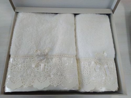 Набор полотенец для ванной в подарочной упаковке 2 пр. Pupilla CLARA бамбуковая махра кремовый, фото, фотография