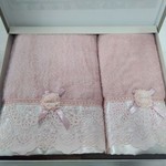 Набор полотенец для ванной в подарочной упаковке 2 пр. Pupilla CLARA бамбуковая махра грязно-розовый, фото, фотография
