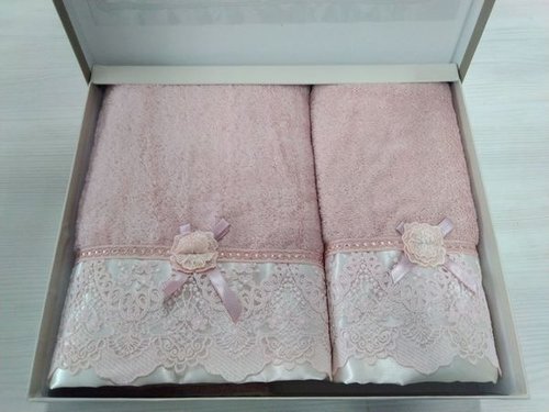 Набор полотенец для ванной в подарочной упаковке 2 пр. Pupilla CLARA бамбуковая махра грязно-розовый, фото, фотография
