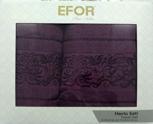 Подарочный набор полотенец для ванной 50х90, 70х140 Efor SARMASIK хлопковая махра фиолетовый, фото, фотография