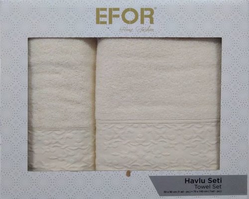 Подарочный набор полотенец для ванной 50х90, 70х140 Efor NAZENDE хлопковая махра кремовый, фото, фотография