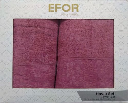 Подарочный набор полотенец для ванной 50х90, 70х140 Efor NAZENDE хлопковая махра темно-розовый, фото, фотография