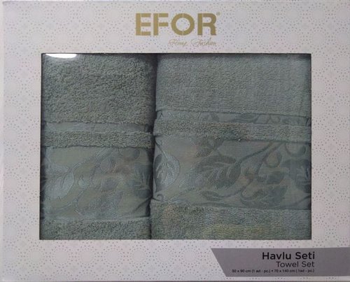 Подарочный набор полотенец для ванной 50х90, 70х140 Efor LEAF TIME хлопковая махра зеленый, фото, фотография