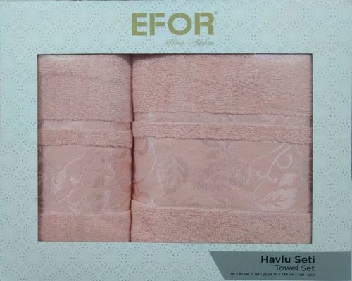 Подарочный набор полотенец для ванной 50х90, 70х140 Efor LEAF TIME хлопковая махра персиковый, фото, фотография