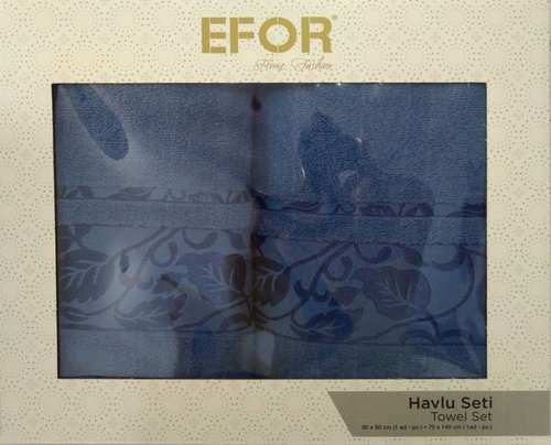 Подарочный набор полотенец для ванной 50х90, 70х140 Efor LEAF TIME хлопковая махра тёмно-синий, фото, фотография