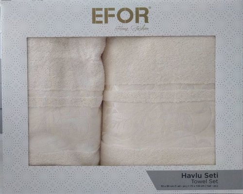 Подарочный набор полотенец для ванной 50х90, 70х140 Efor LEAF TIME хлопковая махра кремовый, фото, фотография