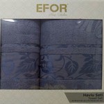 Подарочный набор полотенец для ванной 50х90, 70х140 Efor LEAF TIME хлопковая махра индиго, фото, фотография