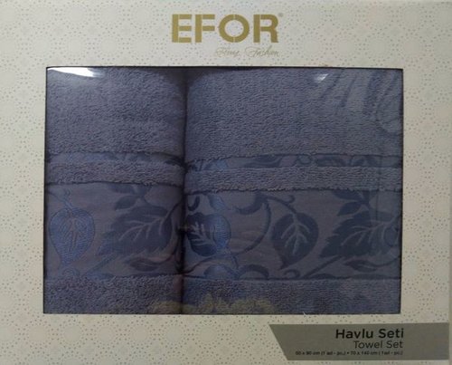 Подарочный набор полотенец для ванной 50х90, 70х140 Efor LEAF TIME хлопковая махра индиго, фото, фотография