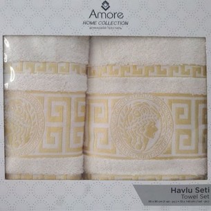 Подарочный набор полотенец для ванной 50х90, 70х140 Efor GREEK хлопковая махра кремовый