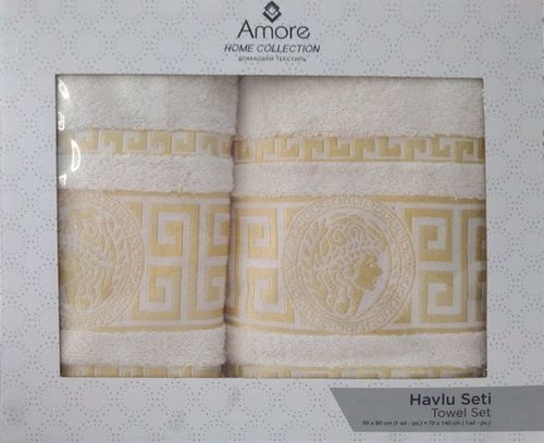 Подарочный набор полотенец для ванной 50х90, 70х140 Efor GREEK хлопковая махра кремовый, фото, фотография