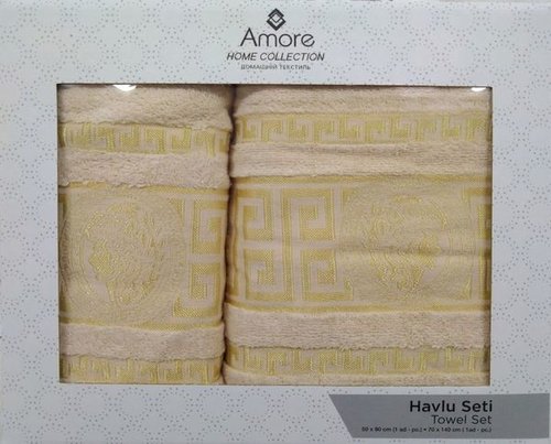 Подарочный набор полотенец для ванной 50х90, 70х140 Efor GREEK хлопковая махра бежевый, фото, фотография