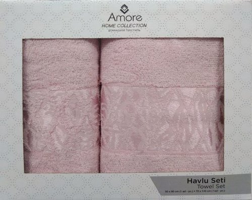 Подарочный набор полотенец для ванной 50х90, 70х140 Efor GIZLI хлопковая махра персиковый, фото, фотография