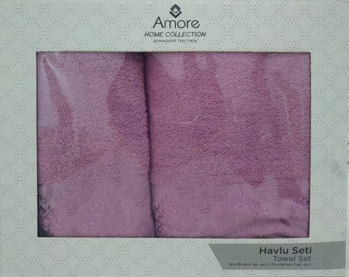Подарочный набор полотенец для ванной 50х90, 70х140 Efor GIZLI хлопковая махра темно-розовый, фото, фотография