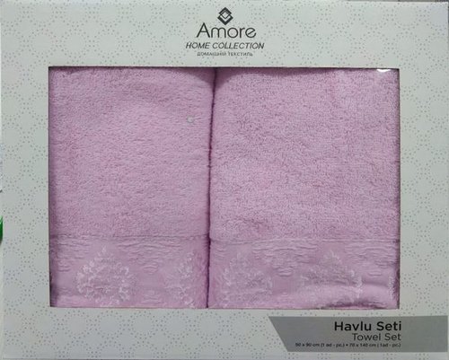 Подарочный набор полотенец для ванной 50х90, 70х140 Efor DAMASK хлопковая махра розовый, фото, фотография