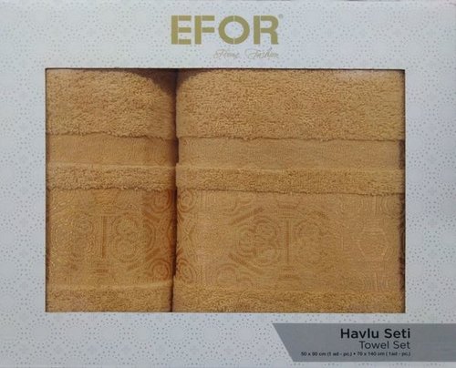 Подарочный набор полотенец для ванной 50х90, 70х140 Efor BUMERANG хлопковая махра горчичный, фото, фотография