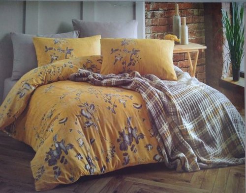 Постельное белье с пледом Istanbul Home Collection WILBOURN хлопковый ранфорс горчичный евро, фото, фотография