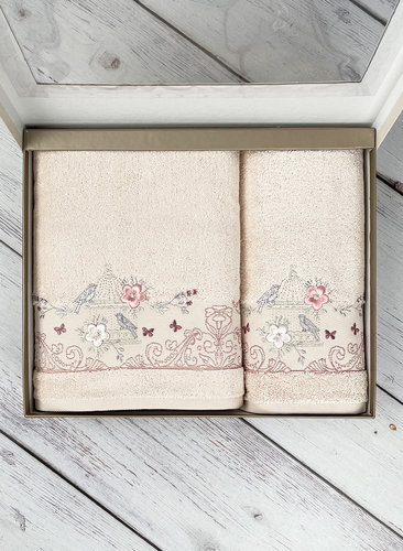 Набор полотенец для ванной в подарочной упаковке 50х90, 70х140 Pupilla MATILDA хлопковая махра V3, фото, фотография