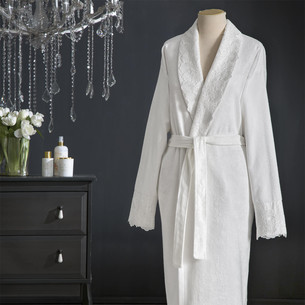 Подарочный набор с халатом Tivolyo Home REGINA бамбуко-хлопковая махра серый S/M