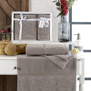 Подарочный набор полотенец для ванной 50х90, 70х140 Philippus CLARA хлопковая махра коричневый