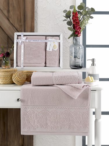 Подарочный набор полотенец для ванной 50х90, 70х140 Philippus CLARA хлопковая махра светло-розовый, фото, фотография