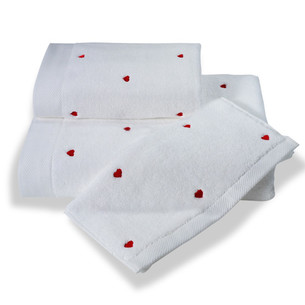Подарочный набор полотенец для ванны 30х50, 50х100, 85х150 Maison Dor SOFT HEARTS хлопковая махра белый+красный