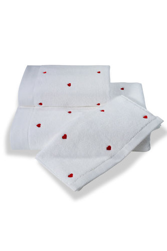 Подарочный набор полотенец для ванны 30х50, 50х100, 85х150 Maison Dor SOFT HEARTS хлопковая махра белый+красный, фото, фотография