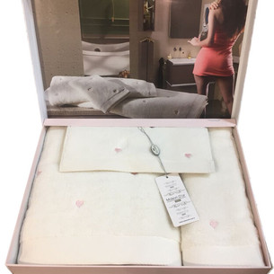 Подарочный набор полотенец для ванны 30х50, 50х100, 85х150 Maison Dor SOFT HEARTS хлопковая махра белый+розовый