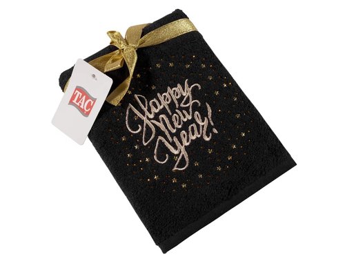 Полотенце TAC HAPPY NEW YEAR хлопковая махра антрацит 50х90, фото, фотография