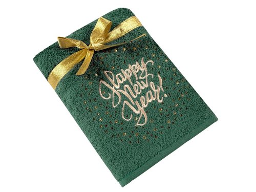 Полотенце TAC HAPPY NEW YEAR хлопковая махра зелёный 50х90, фото, фотография