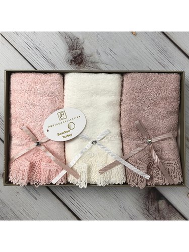 Подарочный набор полотенец-салфеток 3 шт. Pupilla VITA бамбуковая махра V1, фото, фотография