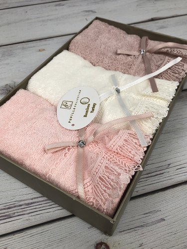 Подарочный набор полотенец-салфеток 3 шт. Pupilla VITA бамбуковая махра V1, фото, фотография