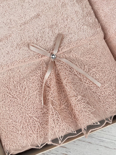 Набор полотенец для ванной в подарочной упаковке 2 пр. Pupilla LIYA бамбуковая махра V3, фото, фотография
