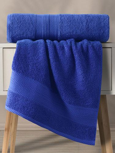 Набор полотенец для ванной 50х90(1), 70х140(1) Karna SOLID хлопковая махра королевский синий, фото, фотография