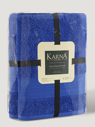 Набор полотенец для ванной 50х90(1), 70х140(1) Karna SOLID хлопковая махра королевский синий, фото, фотография