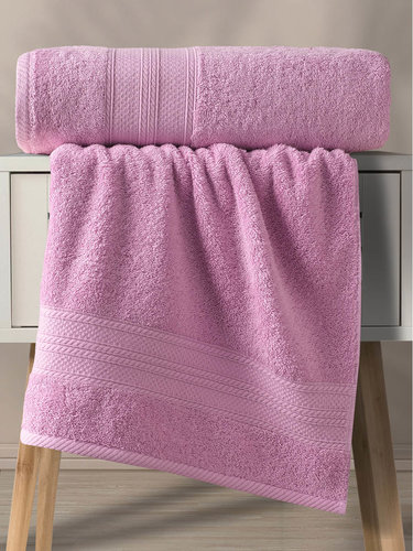 Набор полотенец для ванной 50х90(1), 70х140(1) Karna SOLID хлопковая махра розовый, фото, фотография