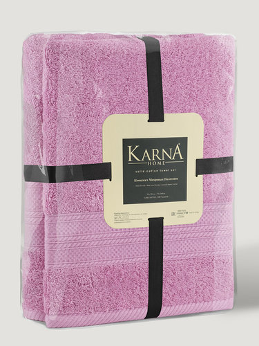 Набор полотенец для ванной 50х90(1), 70х140(1) Karna SOLID хлопковая махра розовый, фото, фотография