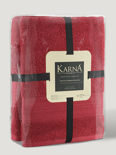 Набор полотенец для ванной 50х90(1), 70х140(1) Karna SOLID хлопковая махра красный, фото, фотография