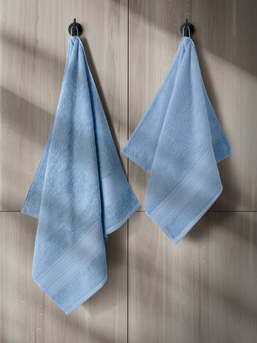 Набор полотенец для ванной 50х90(1), 70х140(1) Karna SOLID хлопковая махра голубой, фото, фотография