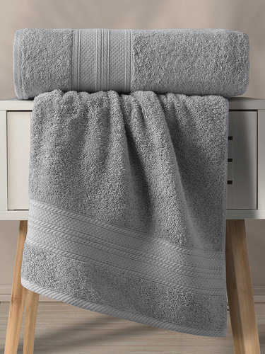 Набор полотенец для ванной 50х90(1), 70х140(1) Karna SOLID хлопковая махра тёмно-серый, фото, фотография