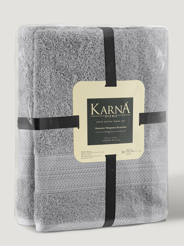 Набор полотенец для ванной 50х90(1), 70х140(1) Karna SOLID хлопковая махра серый, фото, фотография