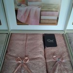 Подарочный набор полотенец для ванной 50х90, 70х140 Sikel ELANOR бамбуково-хлопковая махра персиковый, фото, фотография