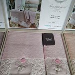 Подарочный набор полотенец для ванной 50х90, 70х140 Sikel NAZENIN бамбуково-хлопковая махра розовый, фото, фотография