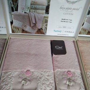 Подарочный набор полотенец для ванной 50х90, 70х140 Sikel NAZENIN бамбуково-хлопковая махра розовый
